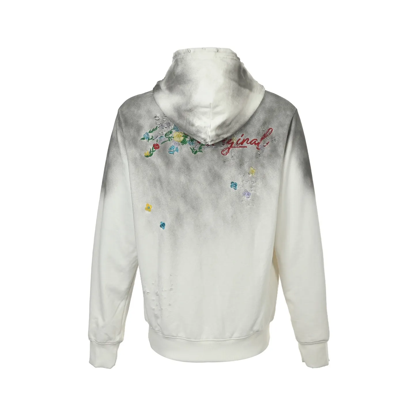Louis Vuitton/Louis Vuitton 25Fw back floral embroidered washed hole hooded sweatshirt